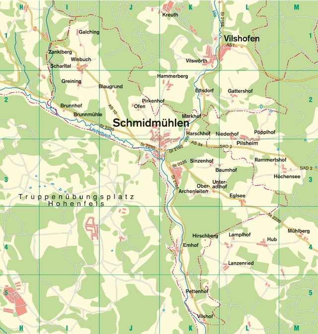 Ortsplan von Schmidmühlen mit Ortsteilen